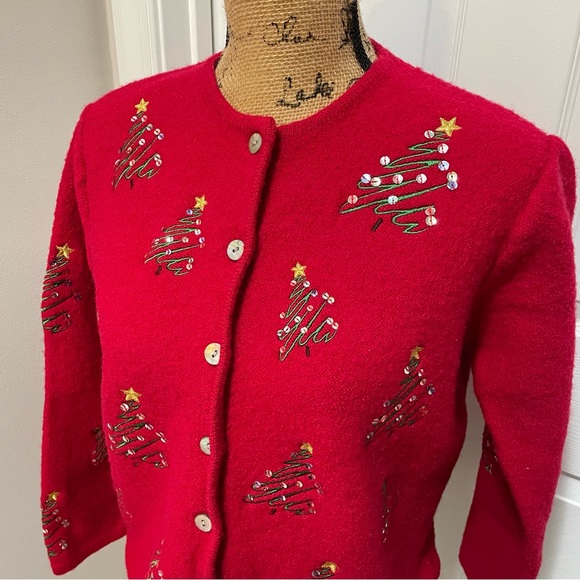 Karen Scott Wool Christmas Cardigan - Picture 1 of 13